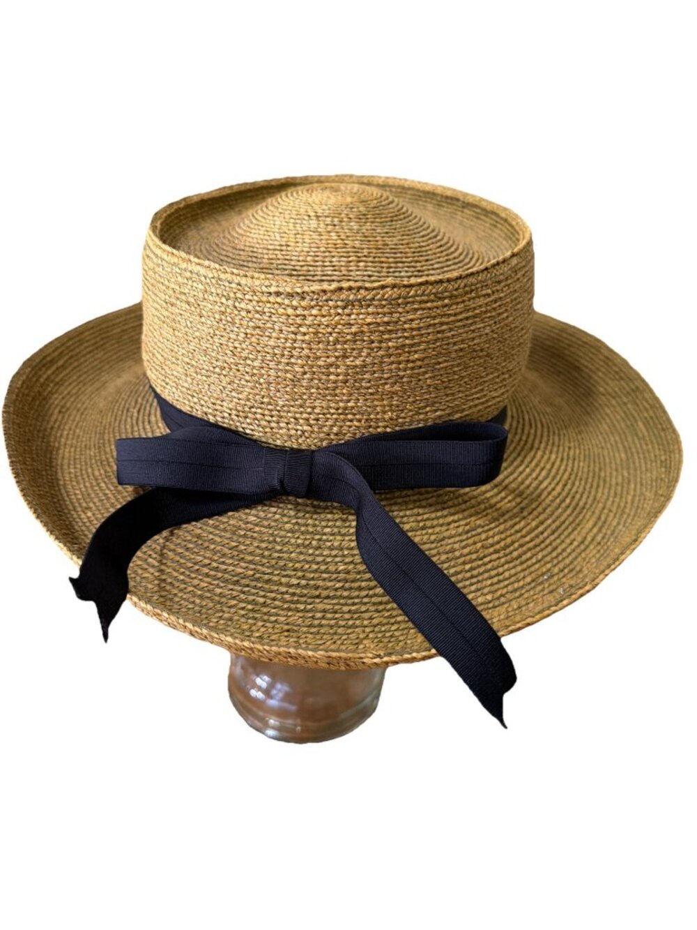 Annabel Ingall Womens Wide Brim Natural Straw Boater Hat With Black Ribbon Bow 7